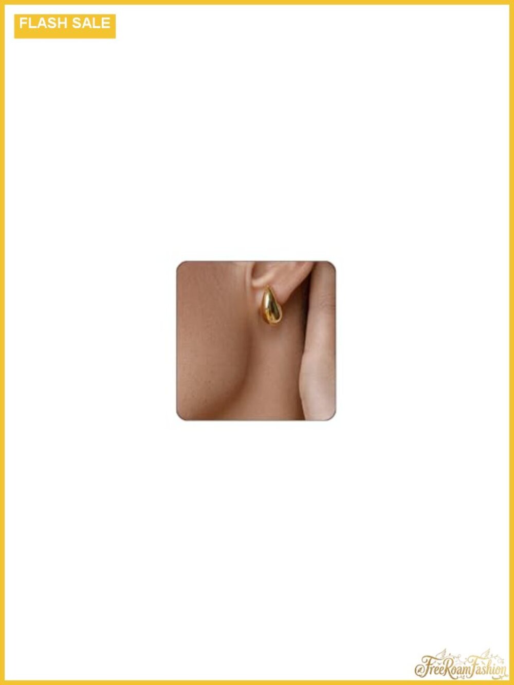 Gold Plated Chunky Teardrop Earrings Water Drop Hoop 18MM Hypoallergenic